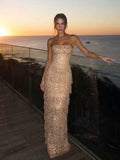 Glamorous Gold Crystal Beaded Strapless Mermaid Gown LA73492B