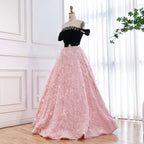 Luxury Pink Beaded Feather A-Line Off-Shoulder Evening Dress LA73510