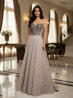 Luxury Pink Off Shoulder Sparkly Beaded Ball Gown Evening Dress CLA73513