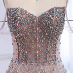 Luxury Pink Off Shoulder Sparkly Beaded Ball Gown Evening Dress CLA73513