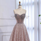 Luxury Pink Off Shoulder Sparkly Beaded Ball Gown Evening Dress CLA73513