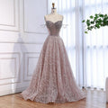 Luxury Pink Off Shoulder Sparkly Beaded Ball Gown Evening Dress CLA73513