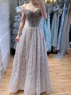 Luxury Pink Off Shoulder Sparkly Beaded Ball Gown Evening Dress CLA73513