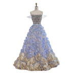 Luxury Blue Crystal Beaded 3D Floral Ball Gown Evening Dress CLA73514