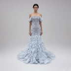 Blue Luxury Beaded Mermaid Evening Dress Off Shoulder Wedding Occasion Women Party Gown CLA73521