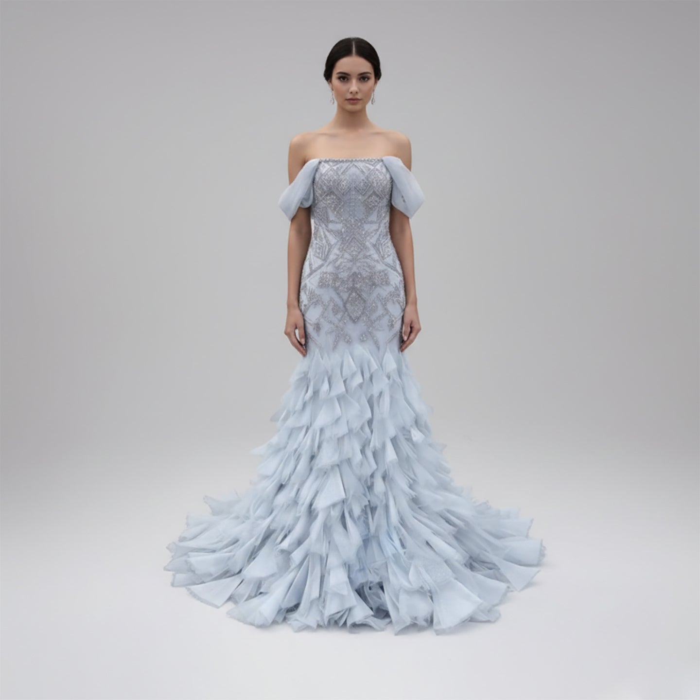 Blue Luxury Beaded Mermaid Evening Dress Off Shoulder Wedding Occasion Women Party Gown CLA73521