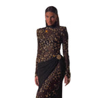 Luxury Arabic Black Modest Long Sleeves Beaded Evening Dress With Chiffon Skirt CLA73524