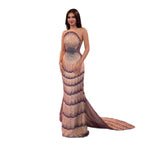 Luxury Purple Strapless Backless Beaded Evening Dress With Skirt CLA73527