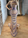 Luxury Purple Strapless Backless Beaded Evening Dress With Skirt CLA73527