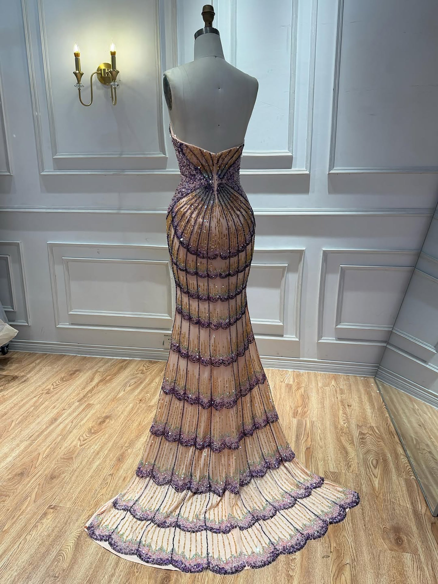 Luxury Purple Strapless Backless Beaded Evening Dress With Skirt CLA73527