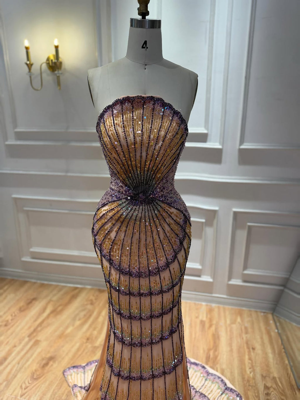 Luxury Purple Strapless Backless Beaded Evening Dress With Skirt CLA73527