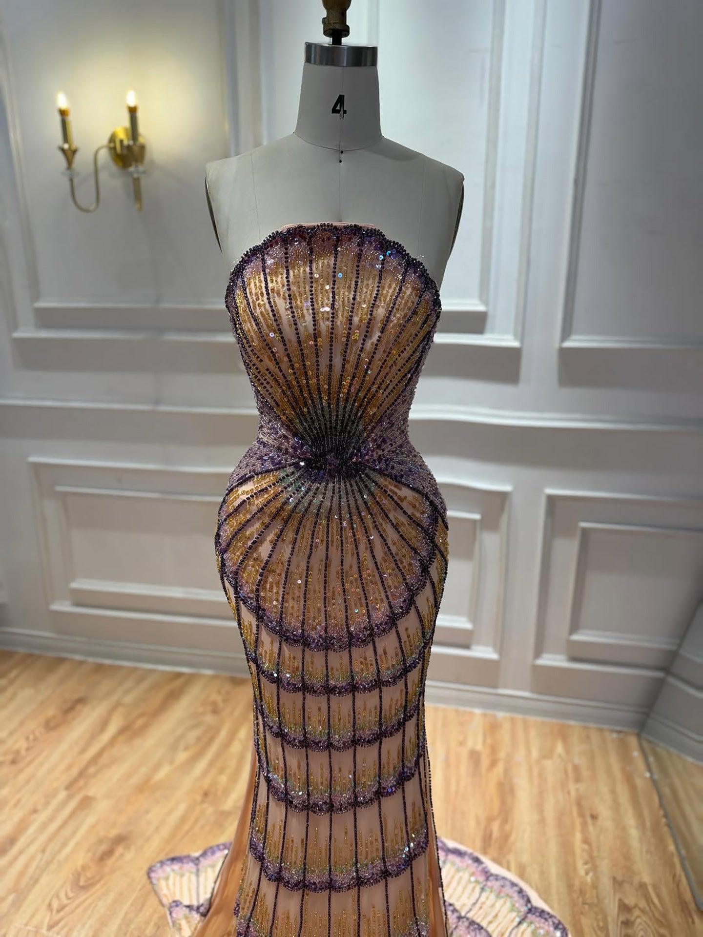 Luxury Purple Strapless Backless Beaded Evening Dress With Skirt CLA73527