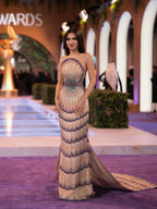 Luxury Purple Strapless Backless Beaded Evening Dress With Skirt CLA73527
