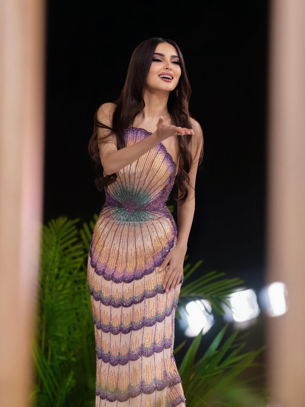 Luxury Purple Strapless Backless Beaded Evening Dress With Skirt CLA73527