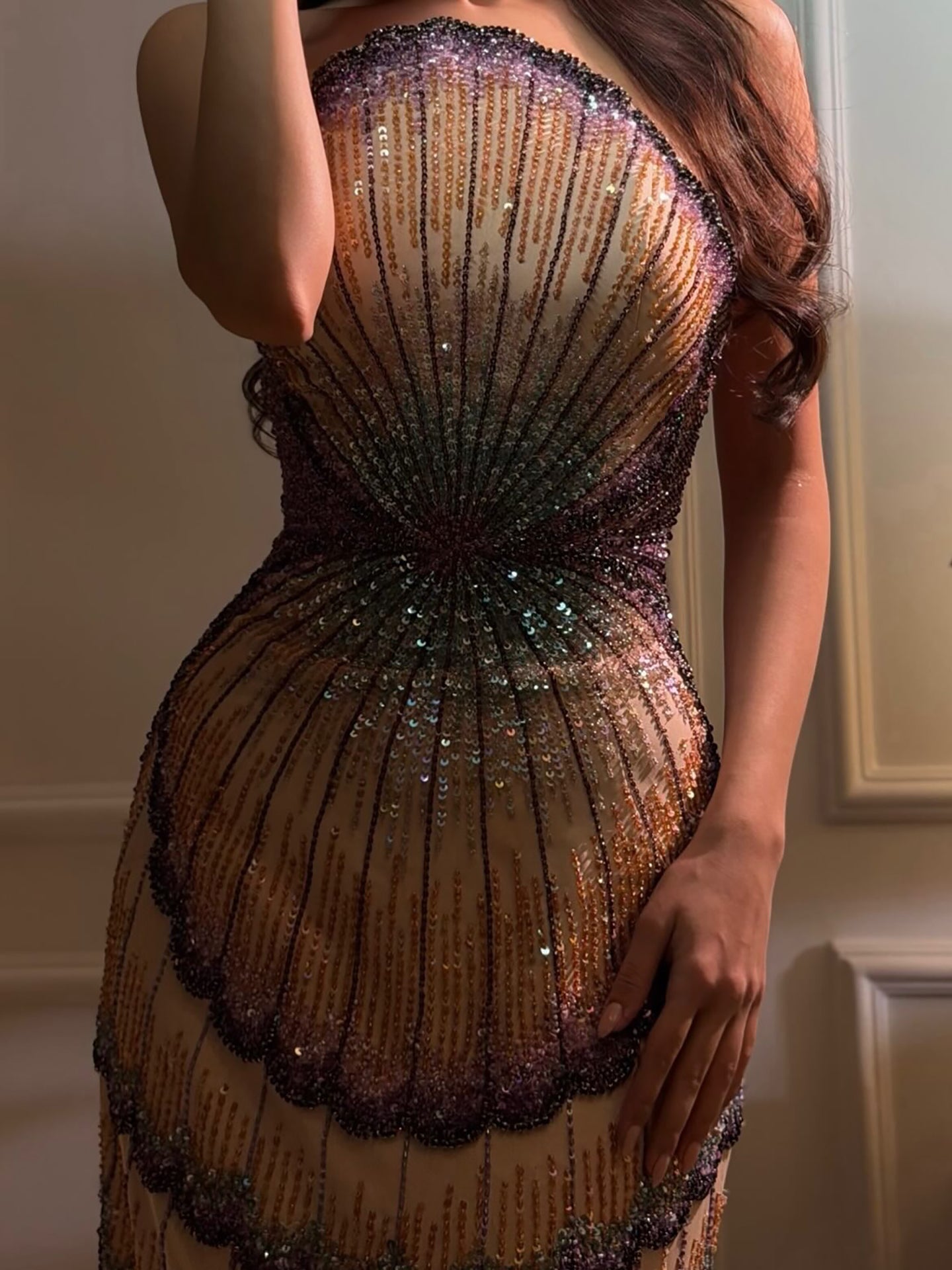Luxury Purple Strapless Backless Beaded Evening Dress With Skirt CLA73527
