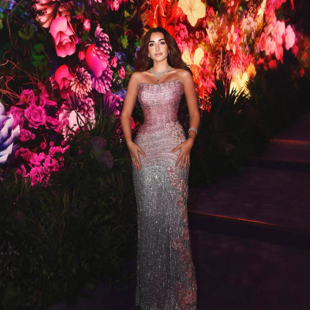 Luxury Pink Gradient Beaded Mermaid Evening Dress CLA73532