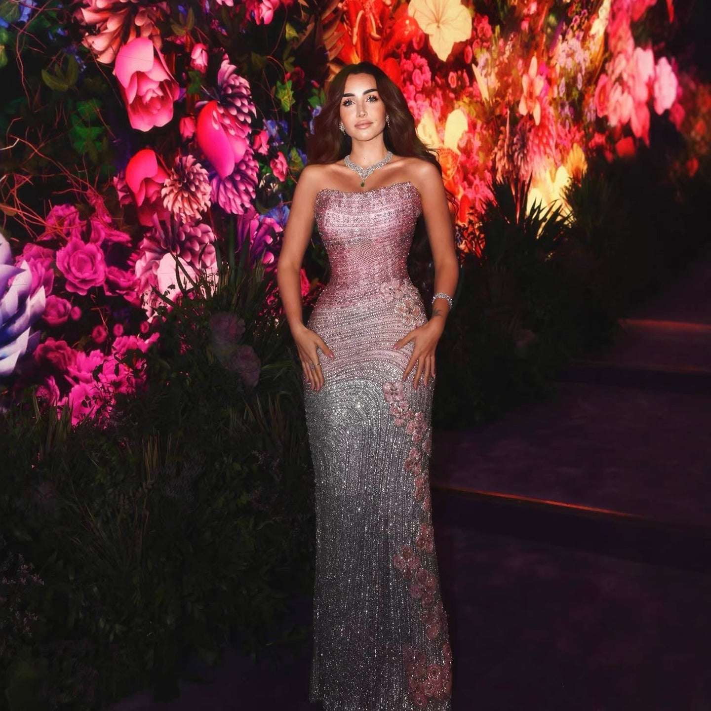 Luxury Pink Gradient Beaded Mermaid Evening Dress CLA73532