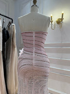 Arabic Pink Luxury Beaded Floral Mermaid Evening Dress Strapless Women Party Gown CLA73532A