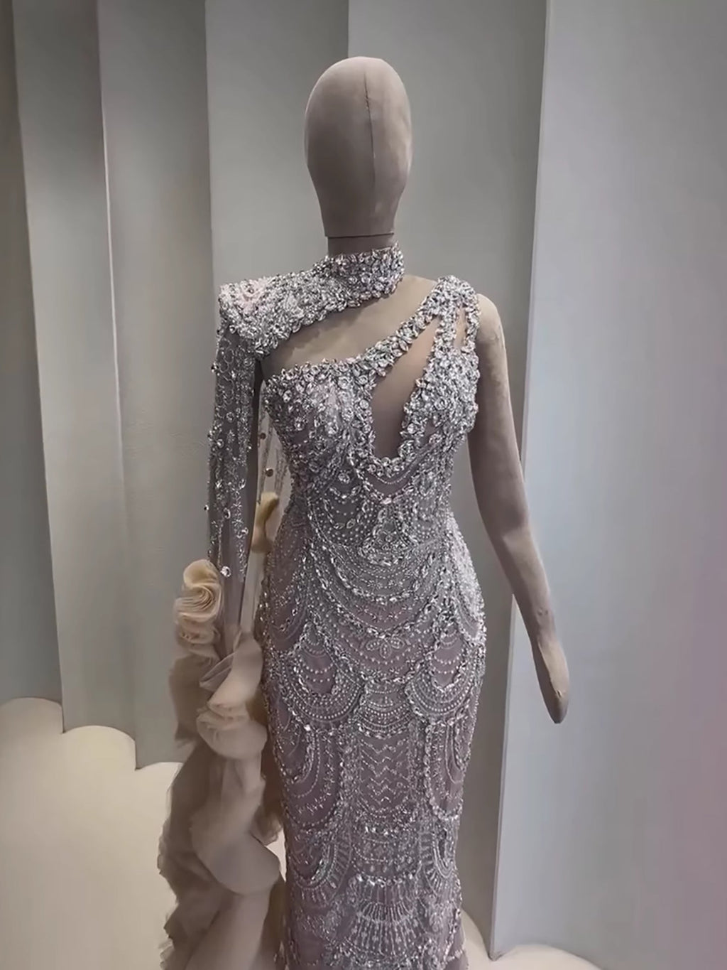 Luxury Nude Crystal One Shoulder Beaded Mermaid Evening Dress LA73533