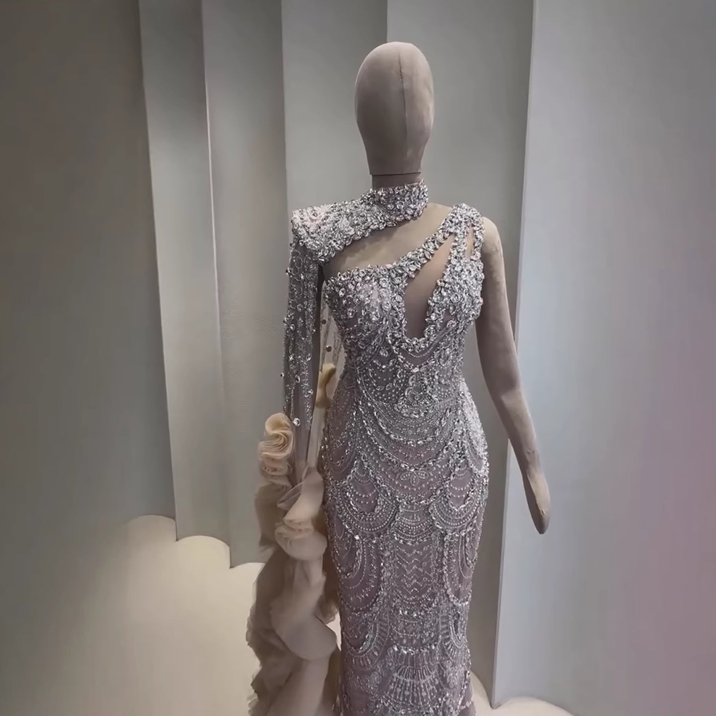 Luxury Nude Crystal One Shoulder Beaded Mermaid Evening Dress LA73533