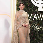 Luxury Nude Crystal Beaded High Neck Evening Dress with Long Cape LA73534