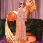 Luxury Nude Crystal Beaded High Neck Evening Dress with Long Cape LA73534