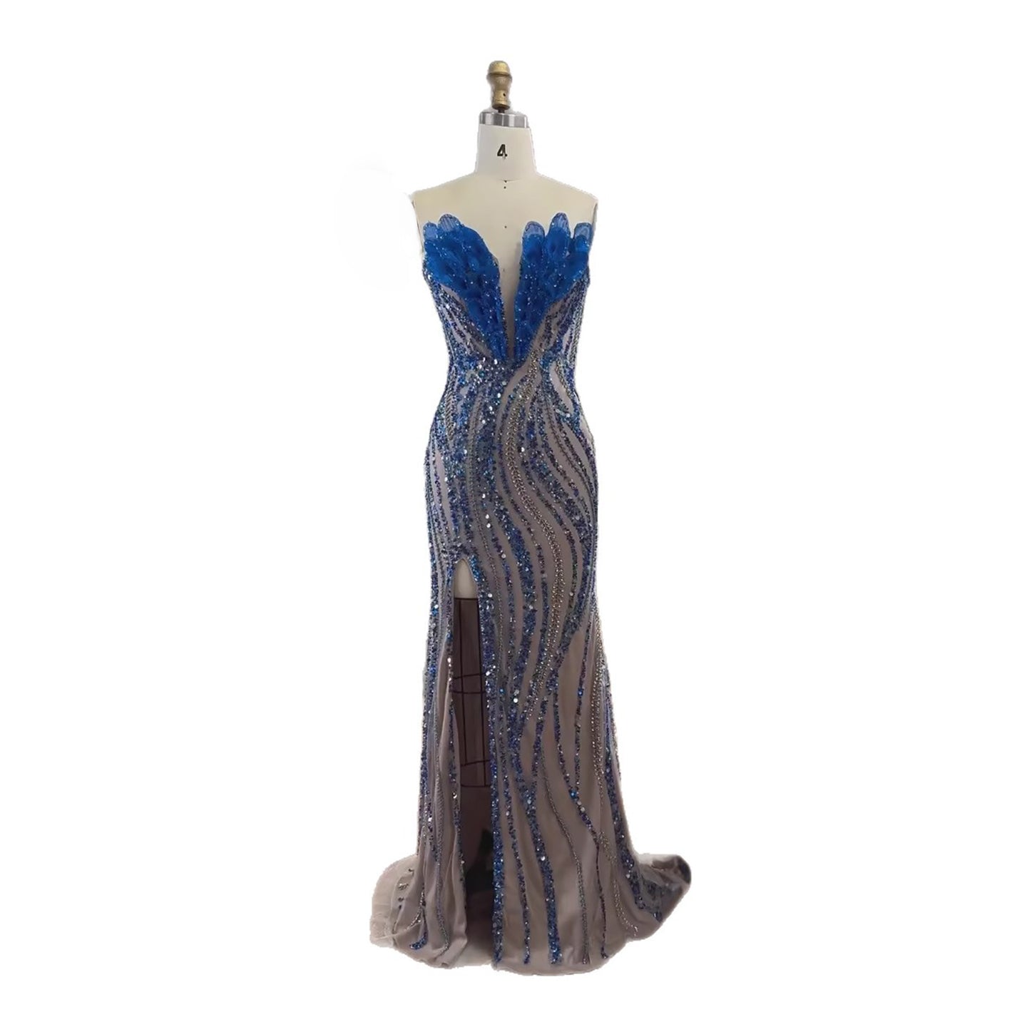 Luxury Caramel Beaded Mermaid Slit Evening Dress LA73535