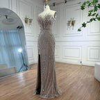 Luxury Caramel Beaded Mermaid Slit Evening Dress LA73535