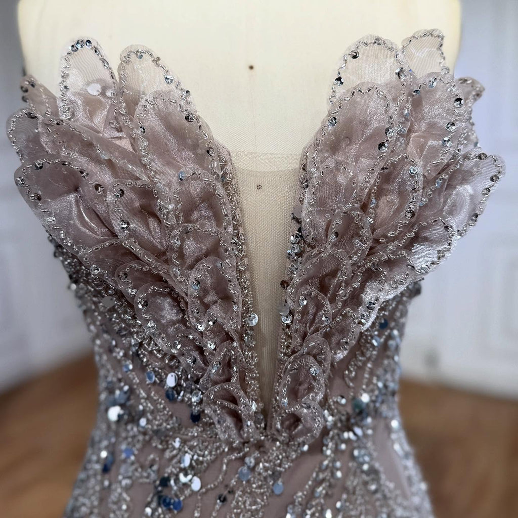 Luxury Caramel Beaded Mermaid Slit Evening Dress LA73535