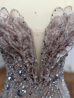 Luxury Caramel Beaded Mermaid Slit Evening Dress LA73535