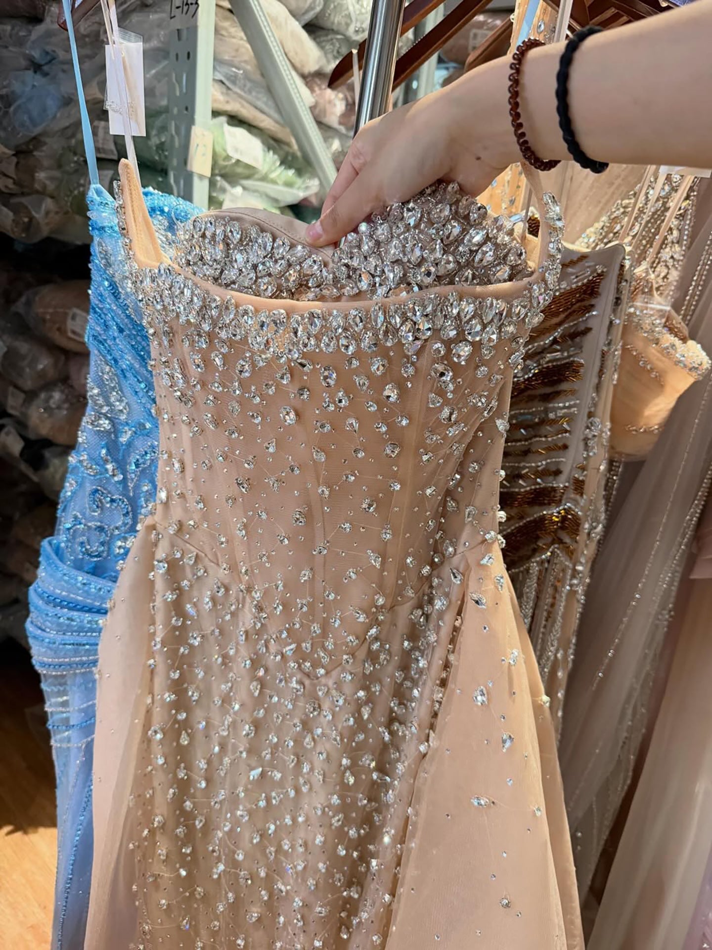 Luxury Nude Beaded Mermaid Dress with Overskirt CLA73536