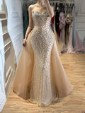 Luxury Nude Beaded Mermaid Dress with Overskirt CLA73536