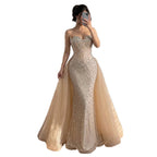 Luxury Nude Beaded Mermaid Dress with Overskirt CLA73536
