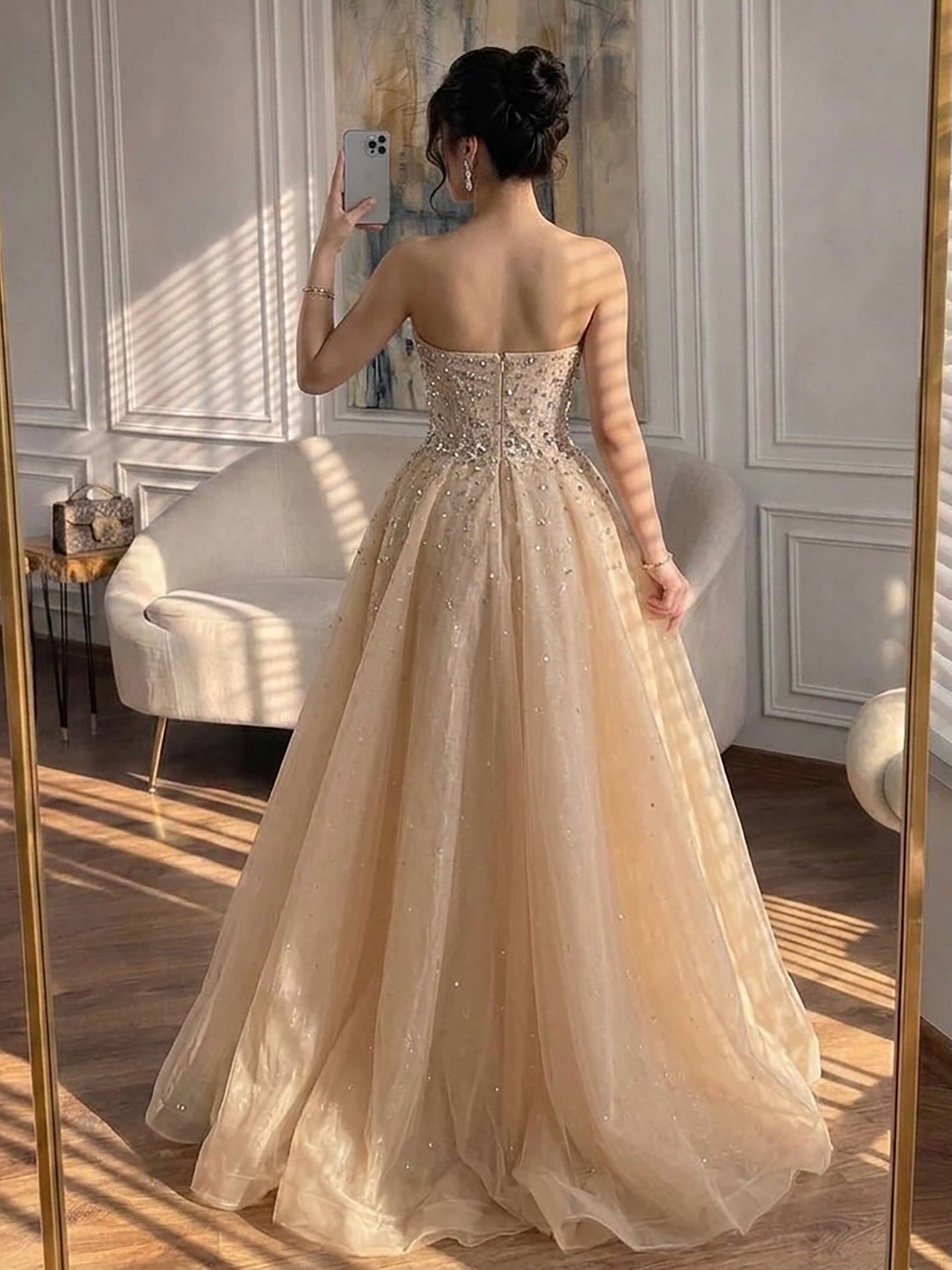 Luxury Nude Beaded Mermaid Dress with Overskirt CLA73536