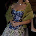 Luxury Blue Strapless Beaded Mermaid Evening Dress LA73538