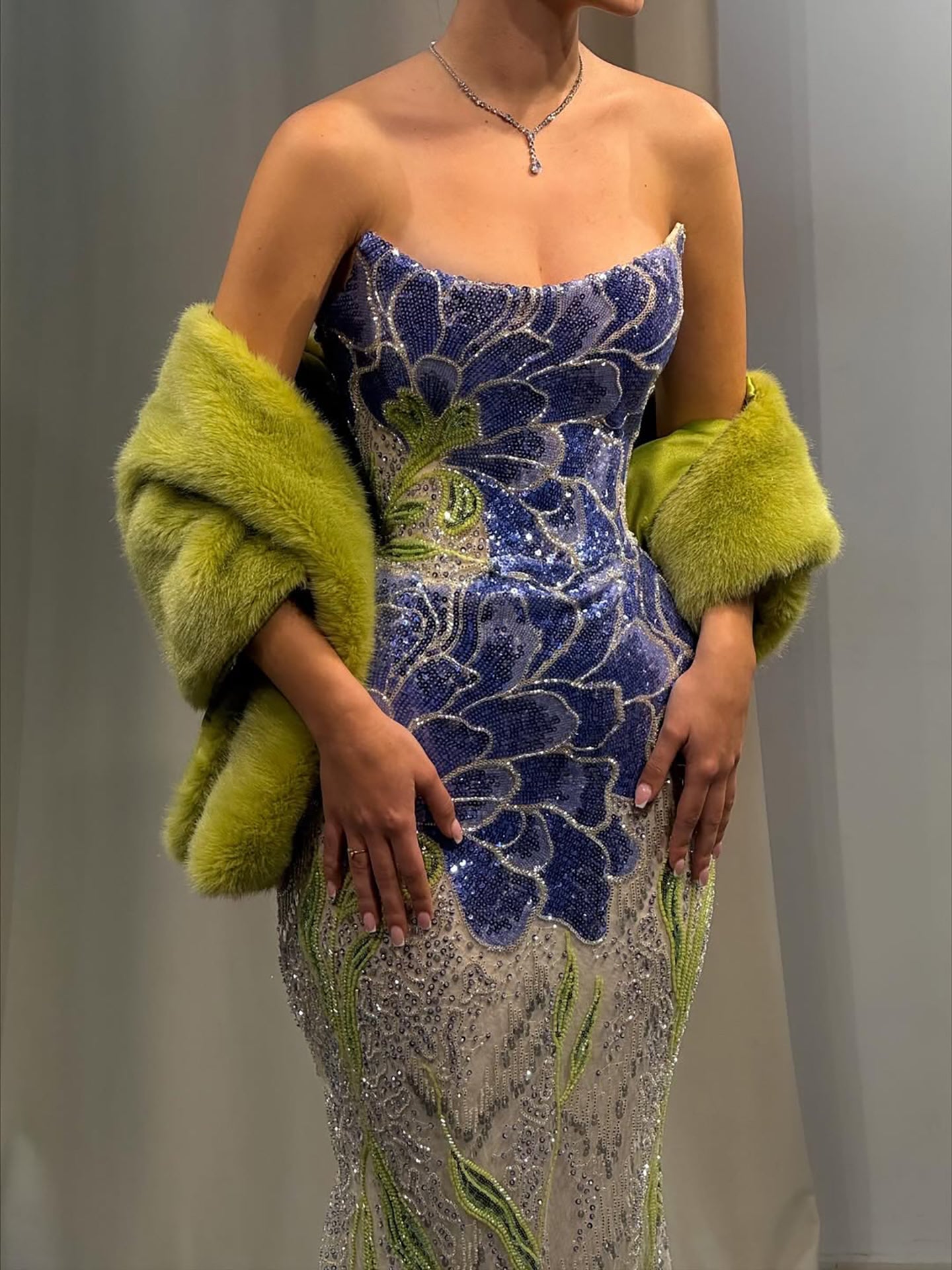 Luxury Blue Strapless Beaded Mermaid Evening Dress LA73538