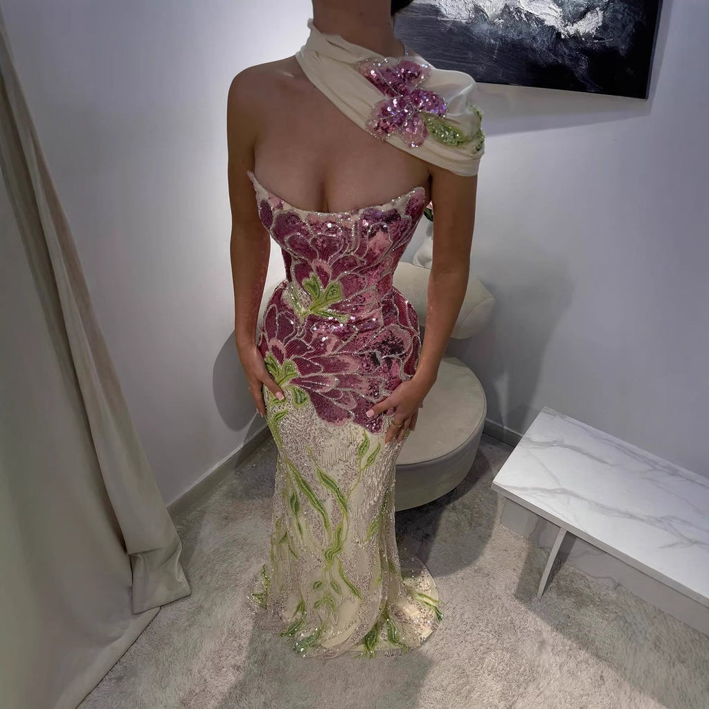 Luxury Orange  Flower Evening Prom Dress with Scarf LA73538A