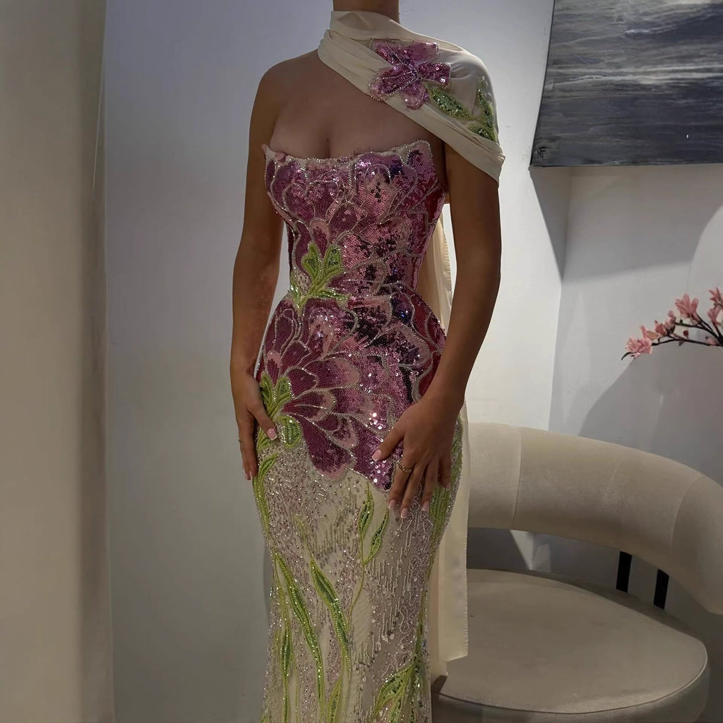 Luxury Orange  Flower Evening Prom Dress with Scarf LA73538A