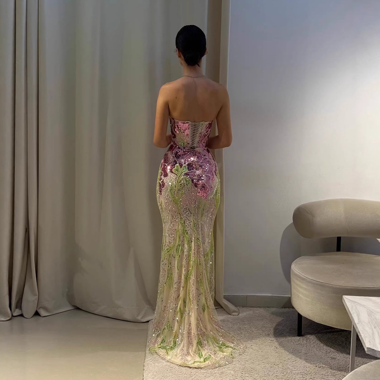 Luxury Orange  Flower Evening Prom Dress with Scarf LA73538A