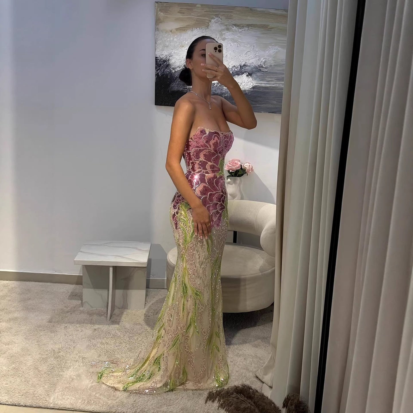 Luxury Orange  Flower Evening Prom Dress with Scarf LA73538A