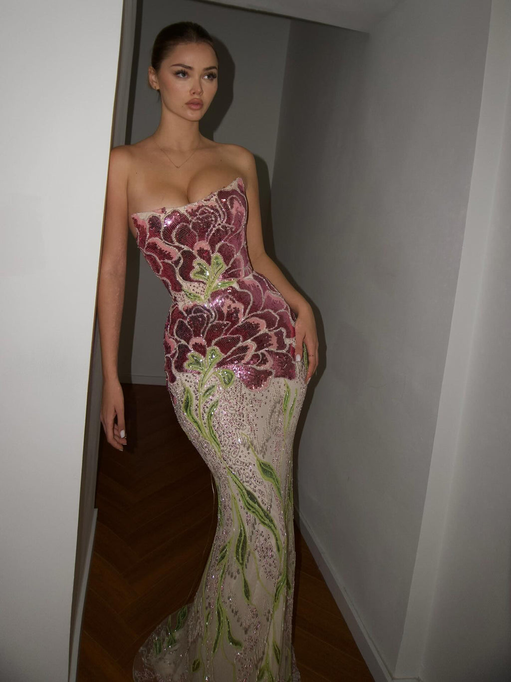Arabic Purple Floral Sequins Embroidery Mermaid Evening Dress Strapless With Cape Corset Back For Women Occasion Party CLA73538A