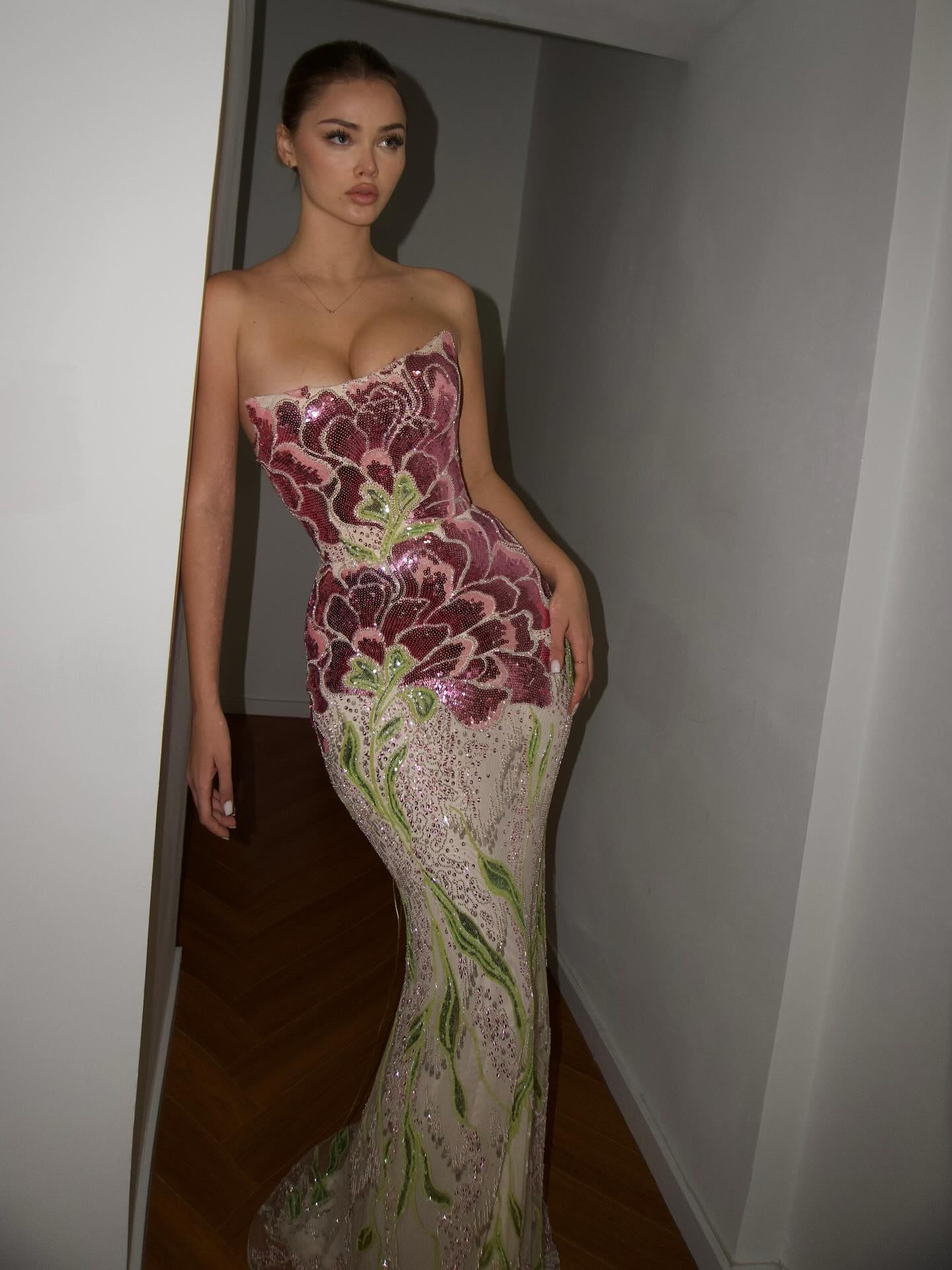 Arabic Purple Floral Sequins Embroidery Mermaid Evening Dress Strapless With Cape Corset Back For Women Occasion Party CLA73538A