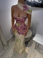Arabic Purple Floral Sequins Embroidery Mermaid Evening Dress Strapless With Cape Corset Back For Women Occasion Party CLA73538A