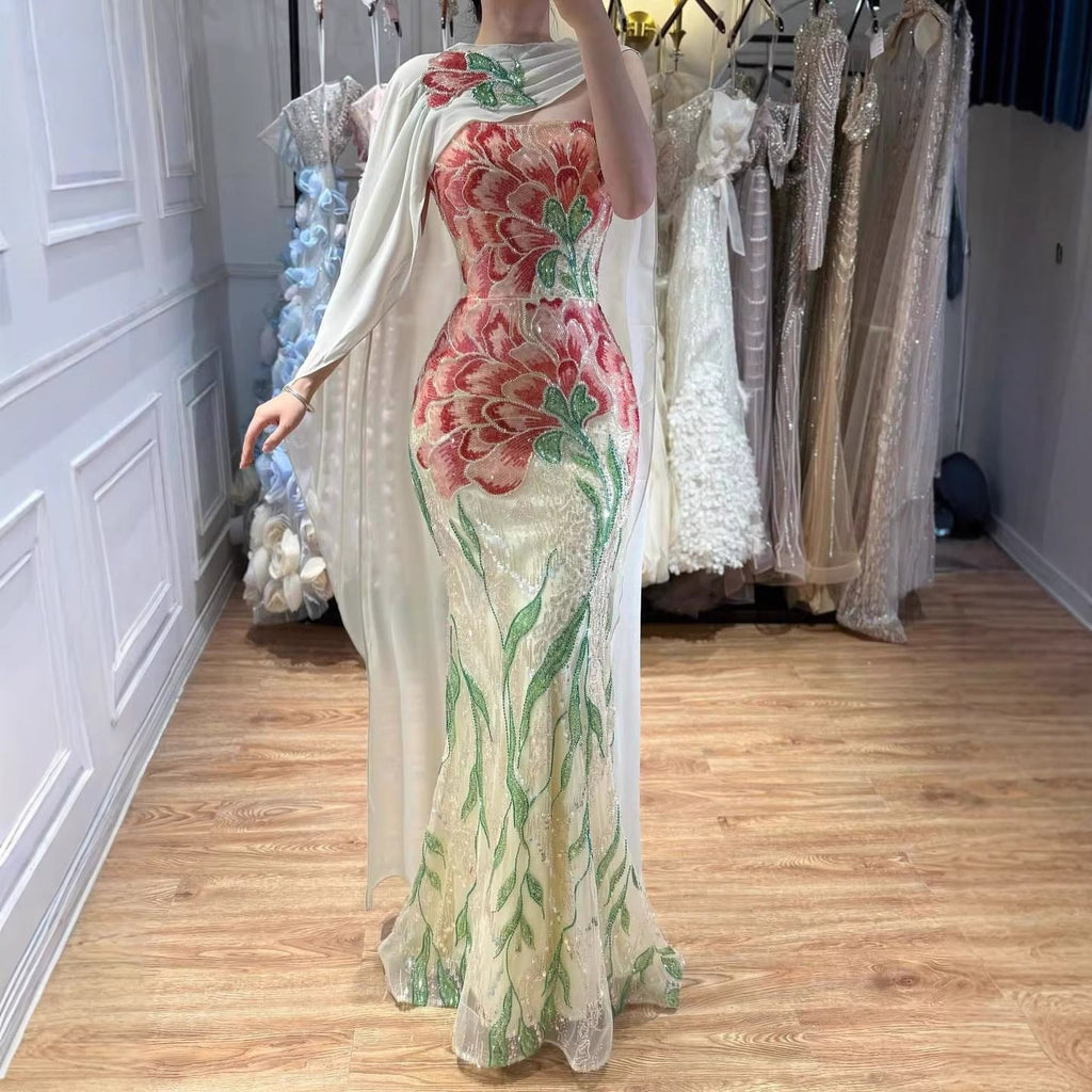 Luxury Orange  Flower Evening Prom Dress with Scarf LA73538A