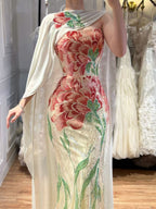 Arabic Purple Floral Sequins Embroidery Mermaid Evening Dress Strapless With Cape Corset Back For Women Occasion Party CLA73538A