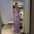 Luxury Purple Crystal Beaded Mermaid Evening Dress with Sleeves LA73539