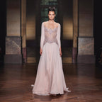 Luxury Champagne Crystal Beaded Evening Dress With Cape Sleeves LA73543
