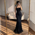 Luxury Black Square Neck Mermaid Evening Dress LA73545