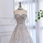 Luxury Blue Feather Beaded A Line Evening Dress LA73549