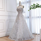 Luxury Blue Feather Beaded A Line Evening Dress LA73549